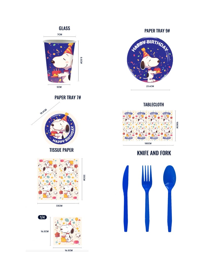 81 PCS Snoopy Party Decoration Set -Paper Plates, Paper Cups, Napkins, Tablecloths, Knives, Forks and Spoons - 10 Servings - Image 3
